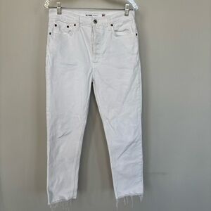 Re/Done Originals High Rise Ankle Crop Stretch White Jeans Size 28